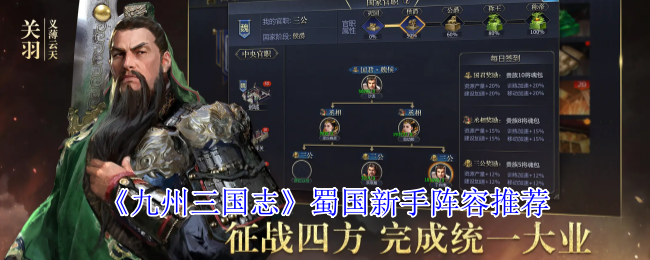 《九州三国志》蜀国新手阵容搭配指南